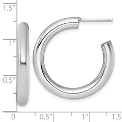 14k White Gold Polished 4.0 x 30mm Tube C-Hoop Post Earrings