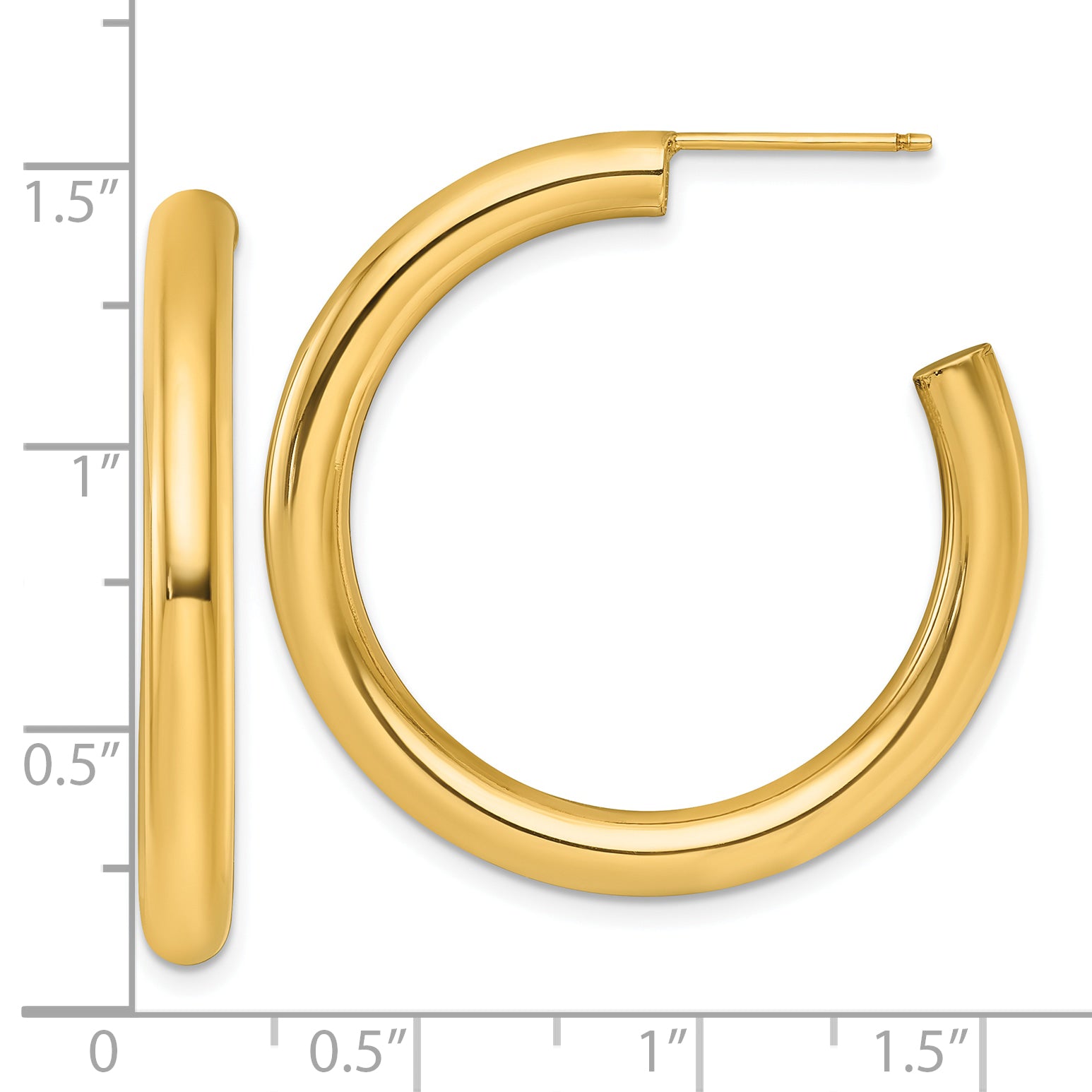 14k Polished 4.0 x 35mm Tube C-Hoop Post Earrings