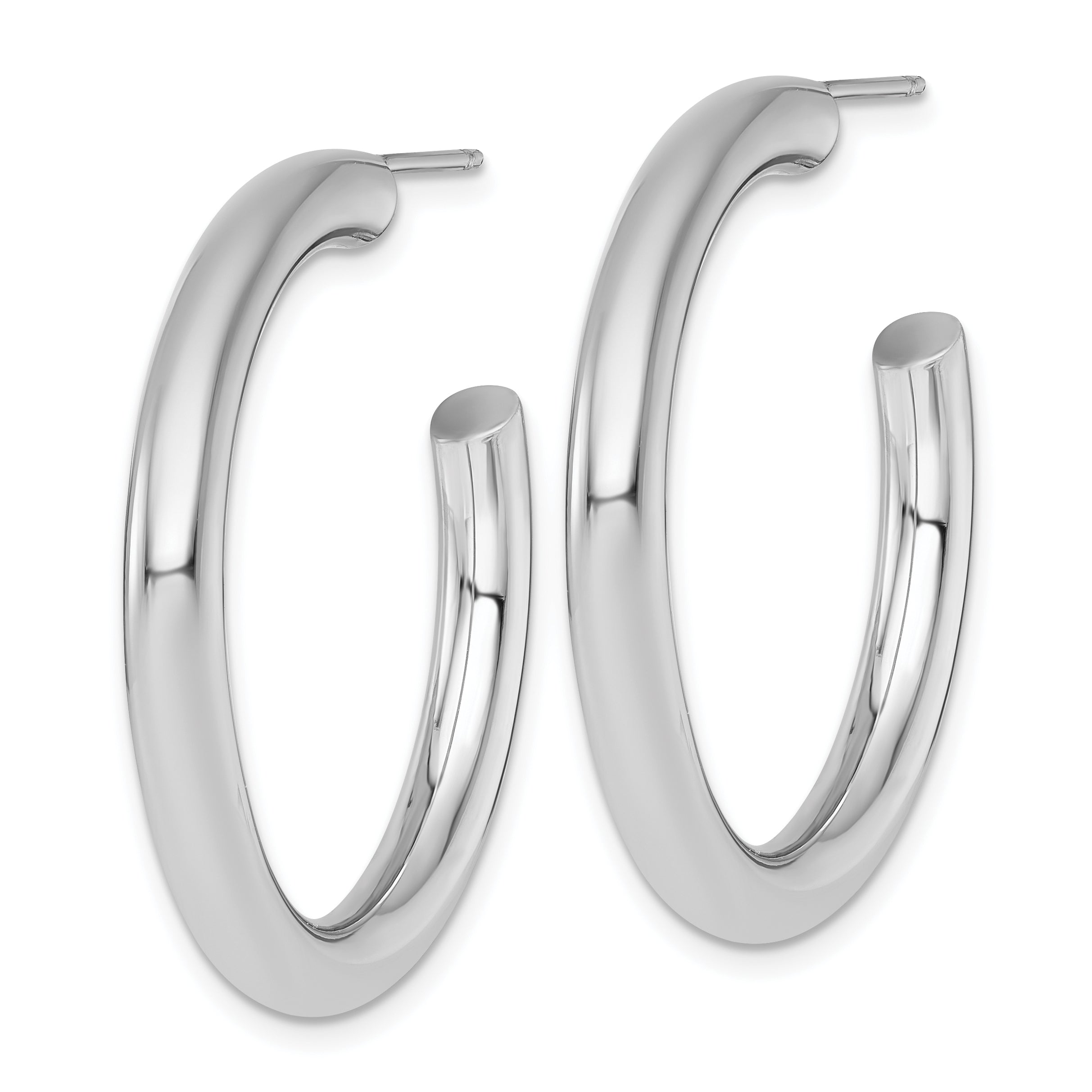 14k White Gold Polished 4.0 x 35mm Tube C-Hoop Post Earrings