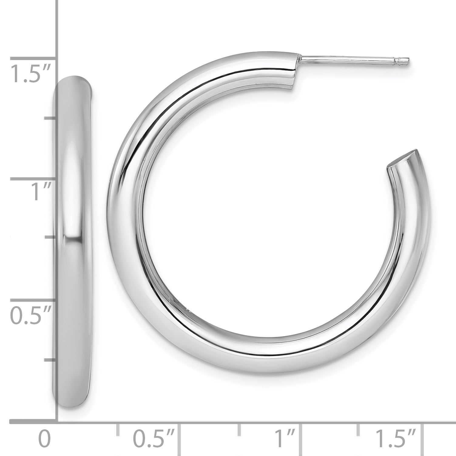 14k White Gold Polished 4.0 x 35mm Tube C-Hoop Post Earrings