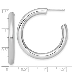 14k White Gold Polished 4.0 x 35mm Tube C-Hoop Post Earrings