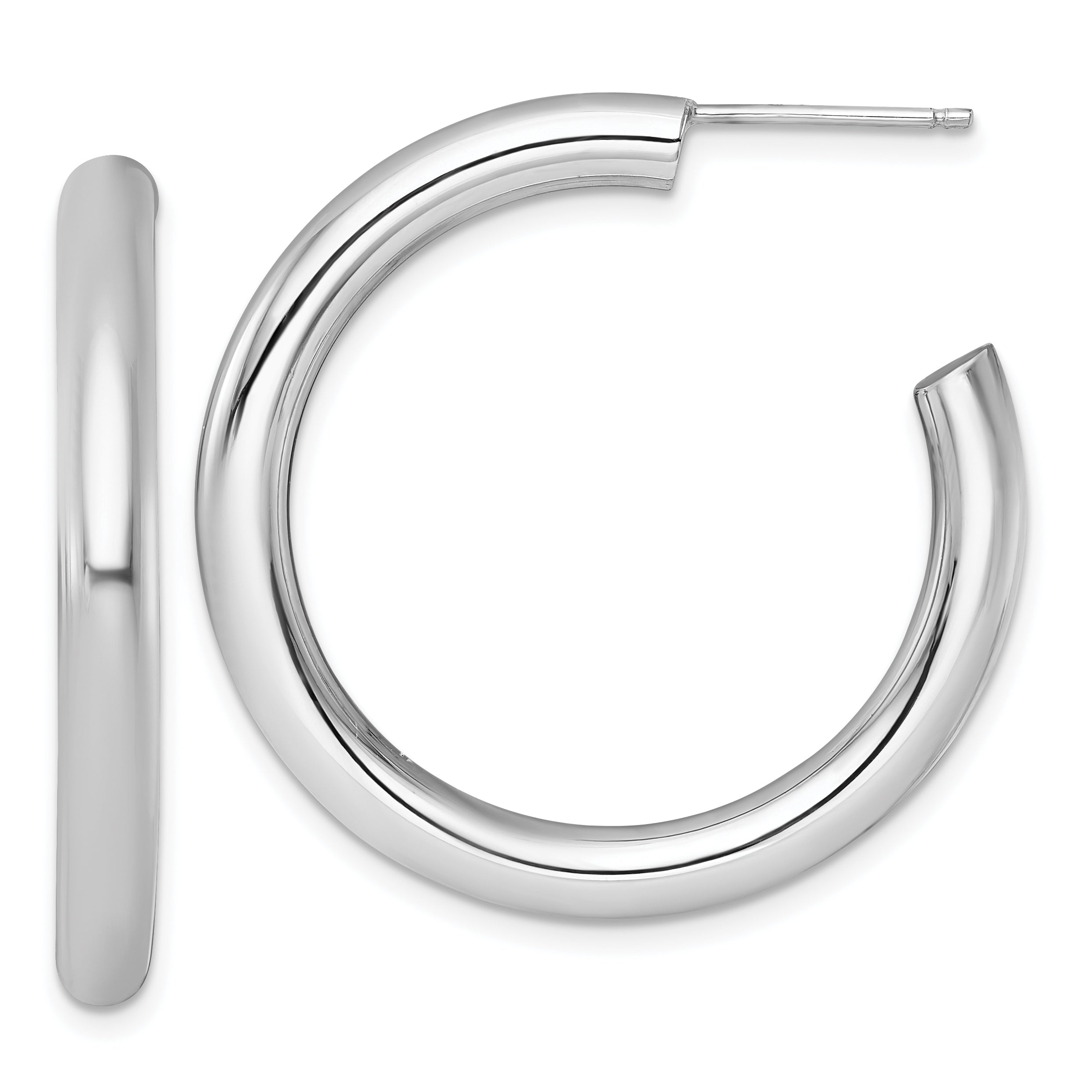 14k White Gold Polished 4.0 x 35mm Tube C-Hoop Post Earrings Main image