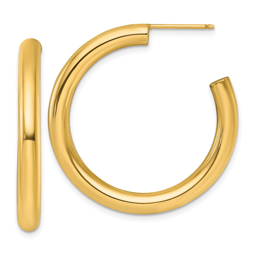14k Polished 4.0 x 35mm Tube C-Hoop Post Earrings