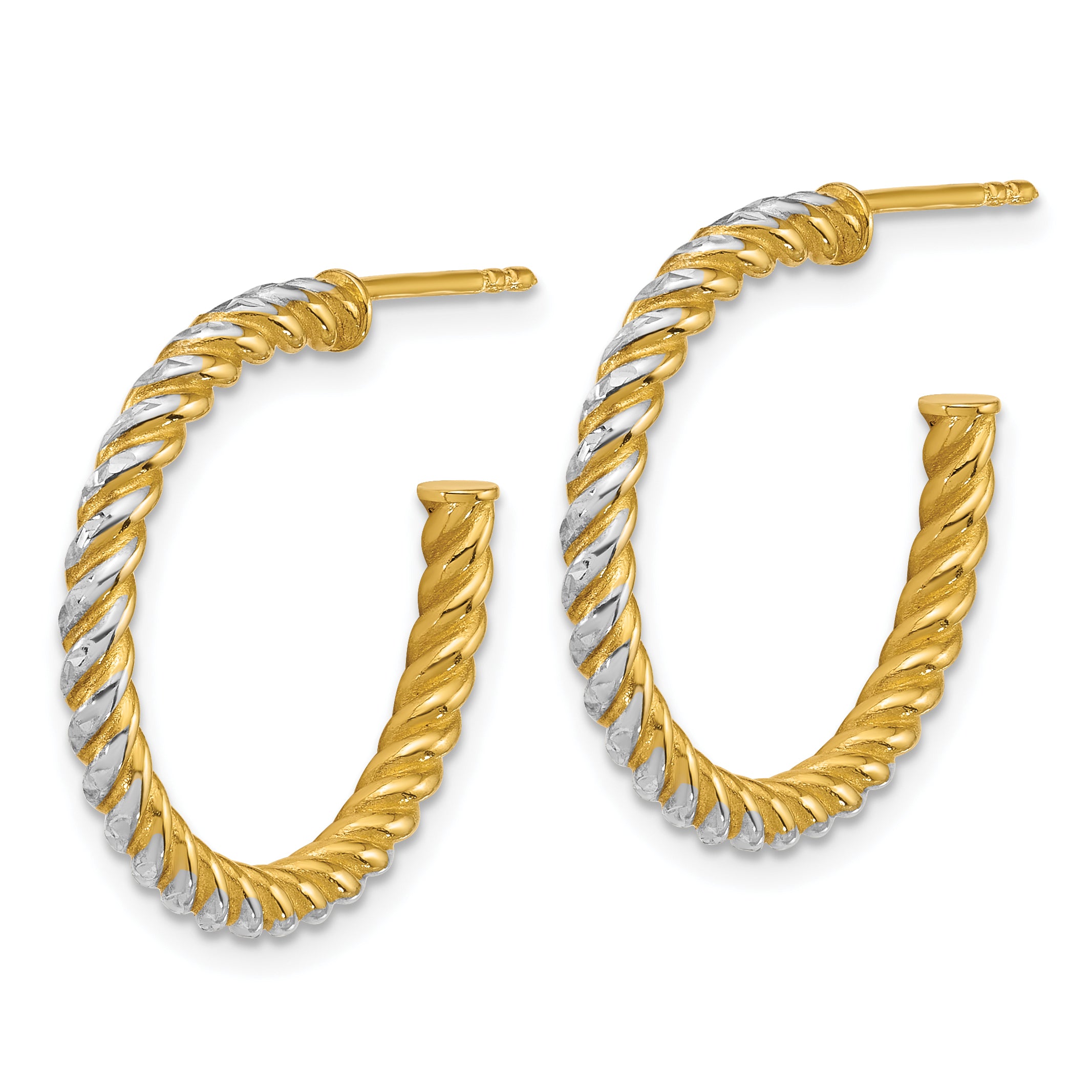 14k with White Rhodium Polished Diamond-cut Twisted 2.75mm Tube C-Hoop Post Earrings Secondary image