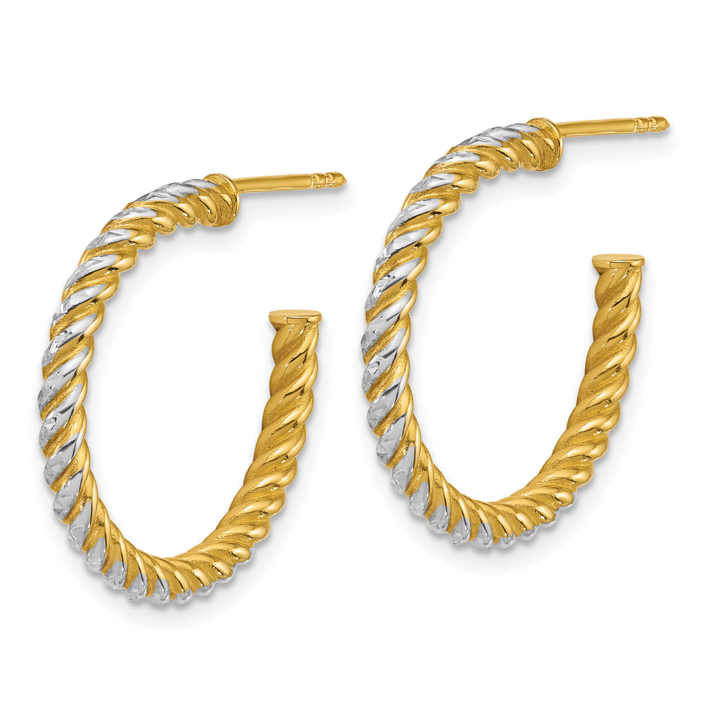 14k with White Rhodium Polished Diamond-cut Twisted 2.75mm Tube C-Hoop Post Earrings