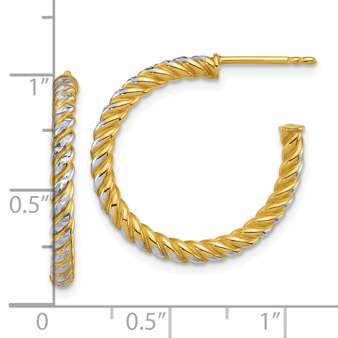 14k with White Rhodium Polished Diamond-cut Twisted 2.75mm Tube C-Hoop Post Earrings
