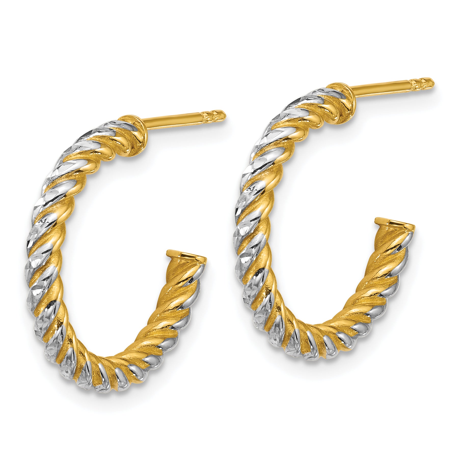 14k with White Rhodium Polished Diamond-cut Twisted 2.75mm Tube C-Hoop Post Earrings Secondary image