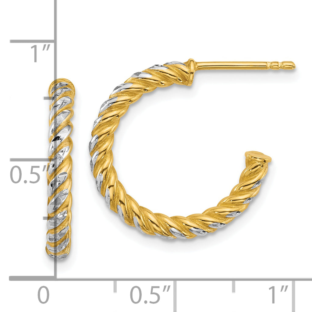 14k with White Rhodium Polished Diamond-cut Twisted 2.75mm Tube C-Hoop Post Earrings