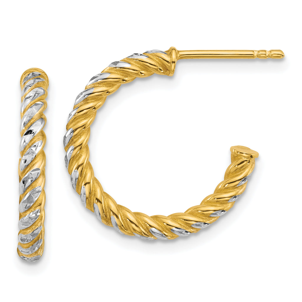 14k with White Rhodium Polished Diamond-cut Twisted 2.75mm Tube C-Hoop Post Earrings