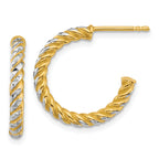 14k with White Rhodium Polished Diamond-cut Twisted 2.75mm Tube C-Hoop Post Earrings