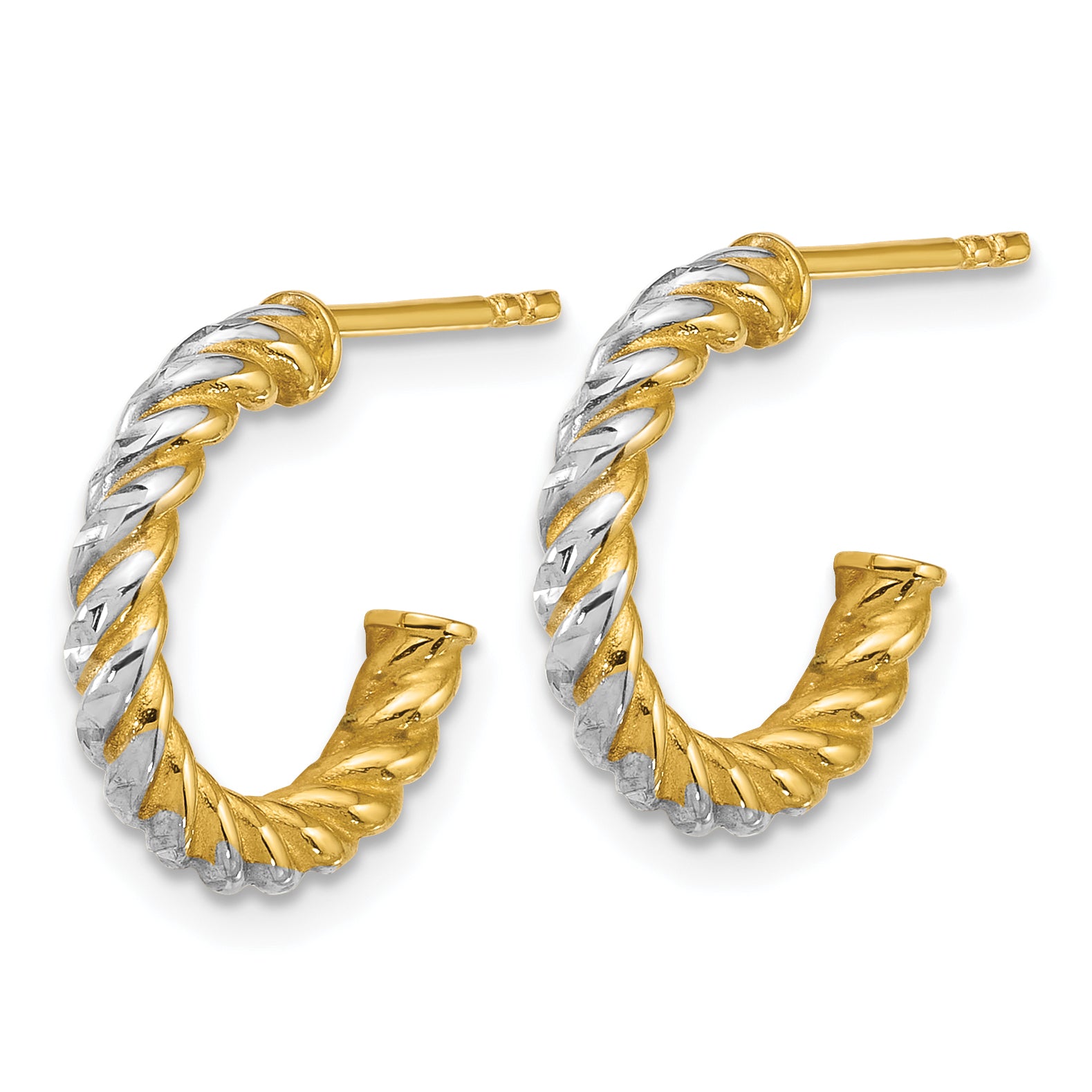 14k with White Rhodium Polished Diamond-cut Twisted 2.75mm Tube C-Hoop Post Earrings Secondary image