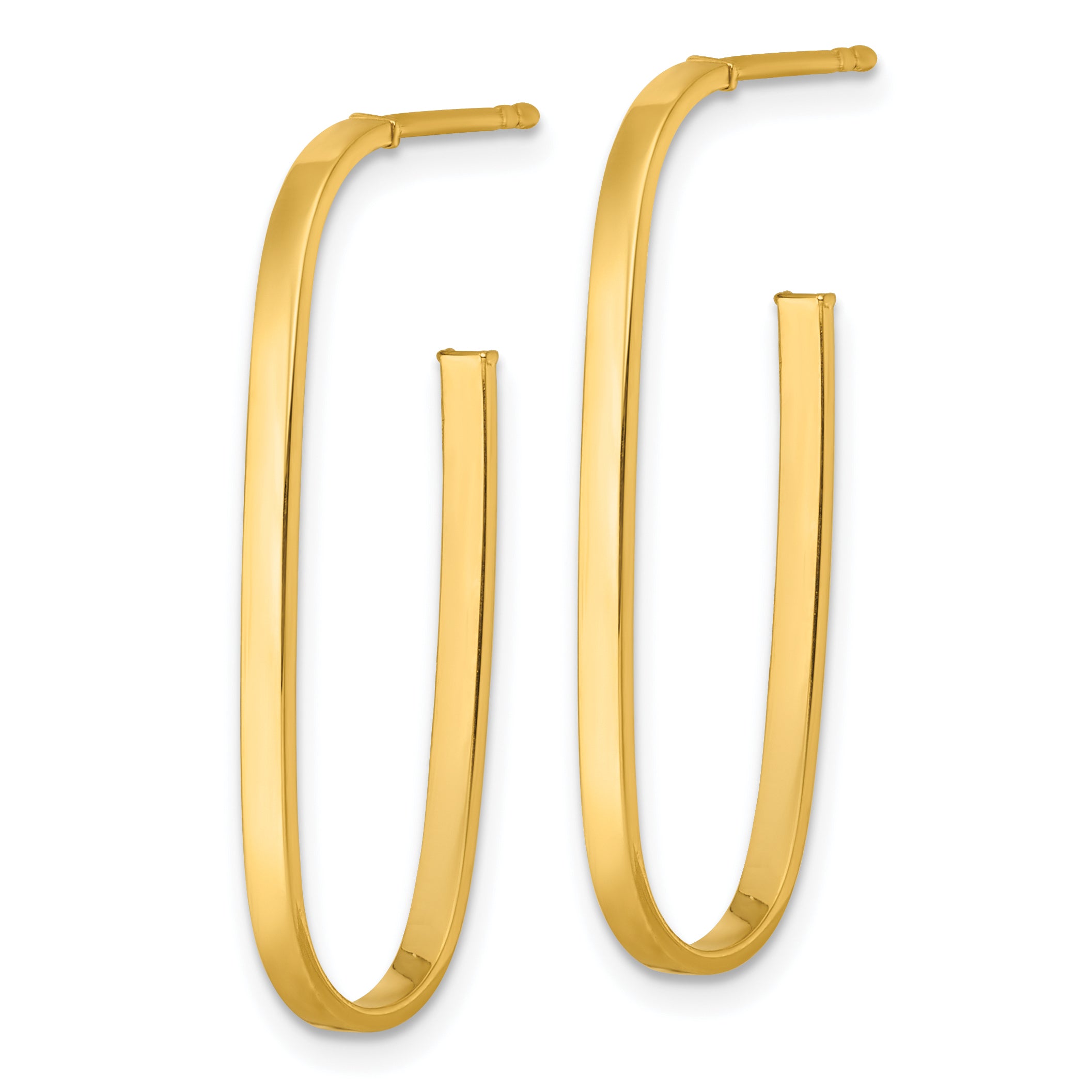 14k Polished Long Oval 2mm Tube Hoop Post Earrings