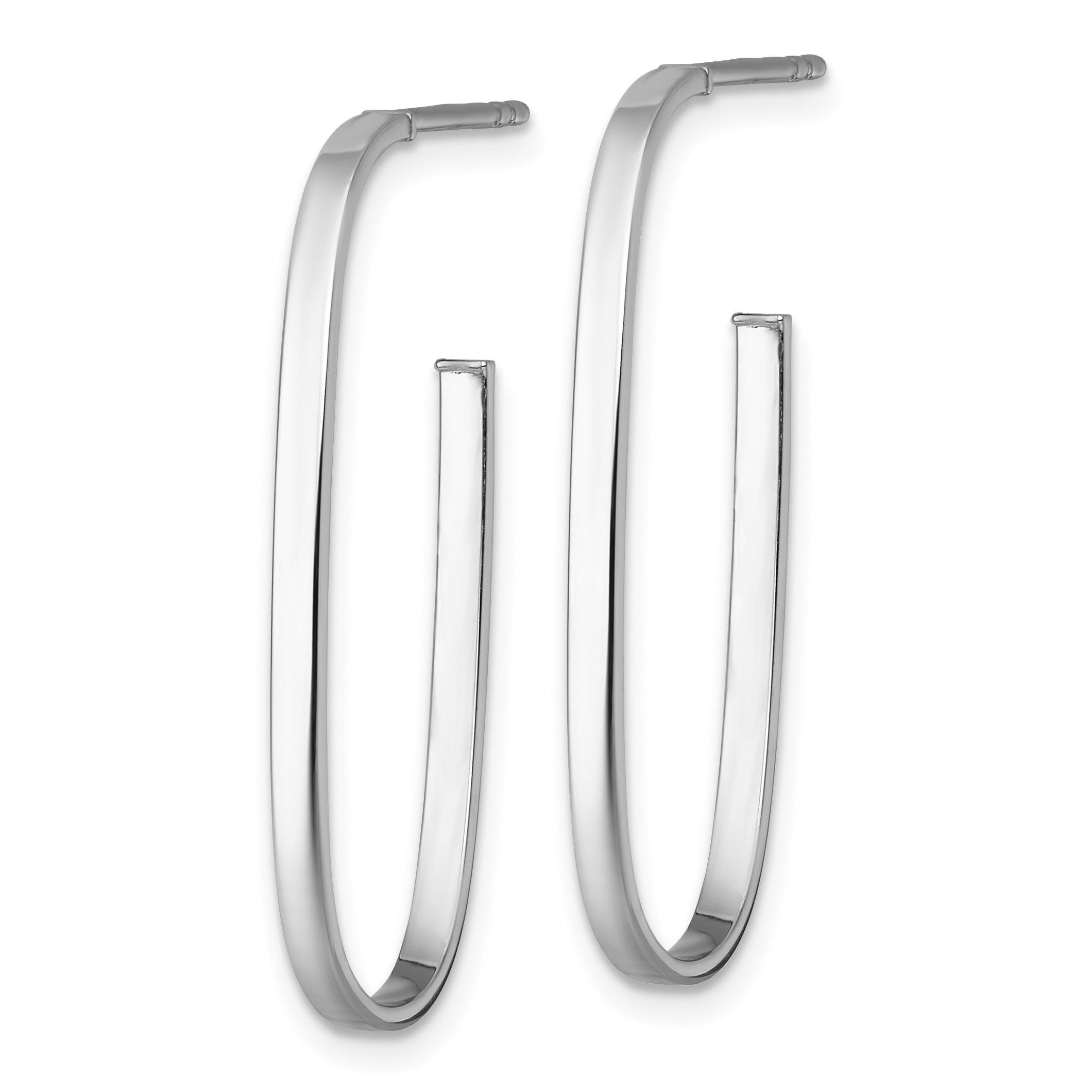 14k White Rhodium-plated Polished Long Oval 2mm Tube Hoop Post Earrings Secondary image