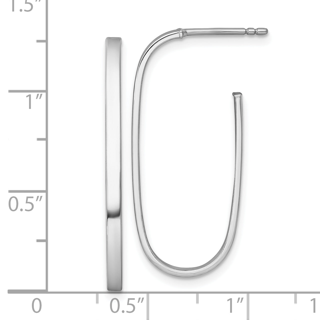 14k White Rhodium-plated Polished Long Oval 2mm Tube Hoop Post Earrings