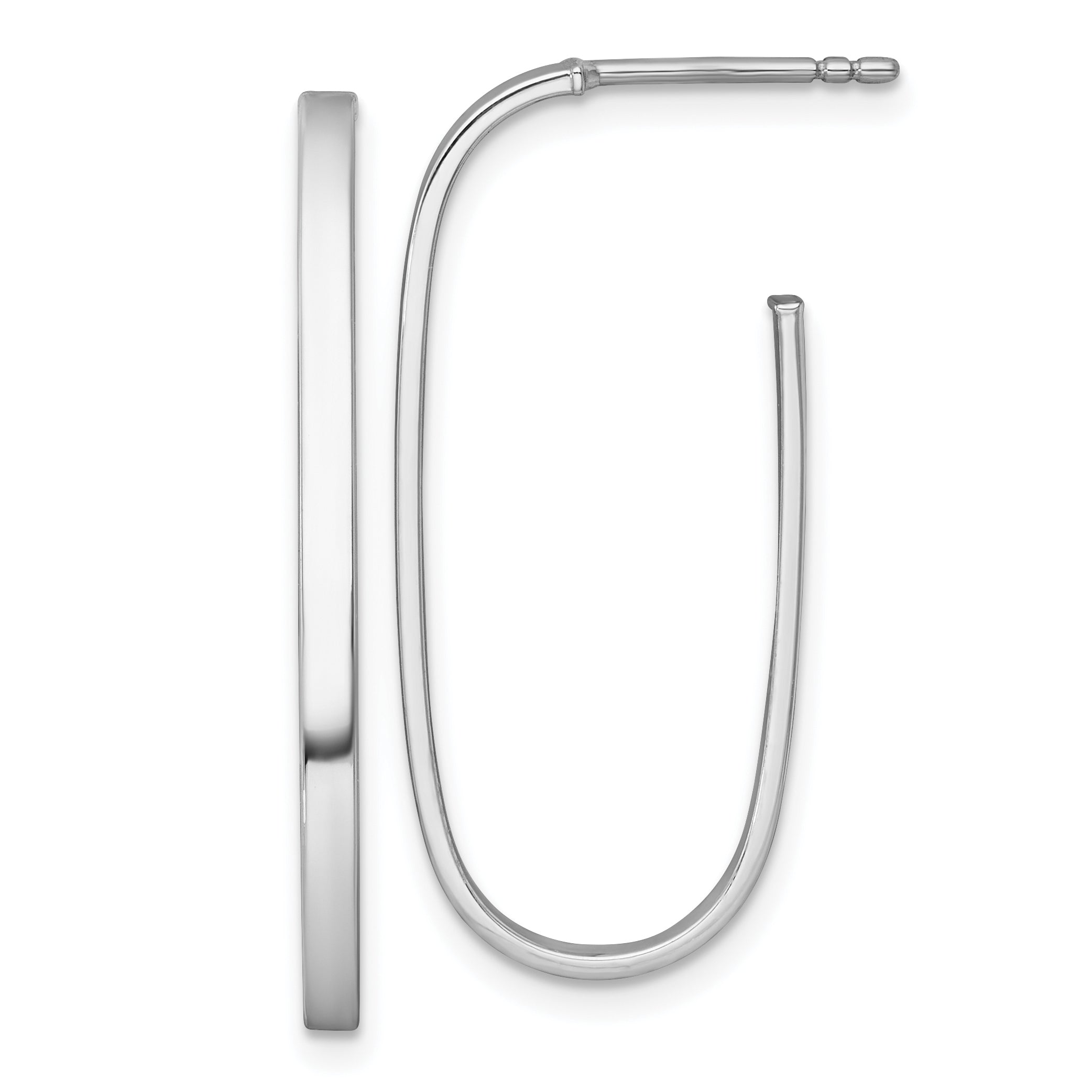 14k White Rhodium-plated Polished Long Oval 2mm Tube Hoop Post Earrings