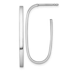 14k White Rhodium-plated Polished Long Oval 2mm Tube Hoop Post Earrings