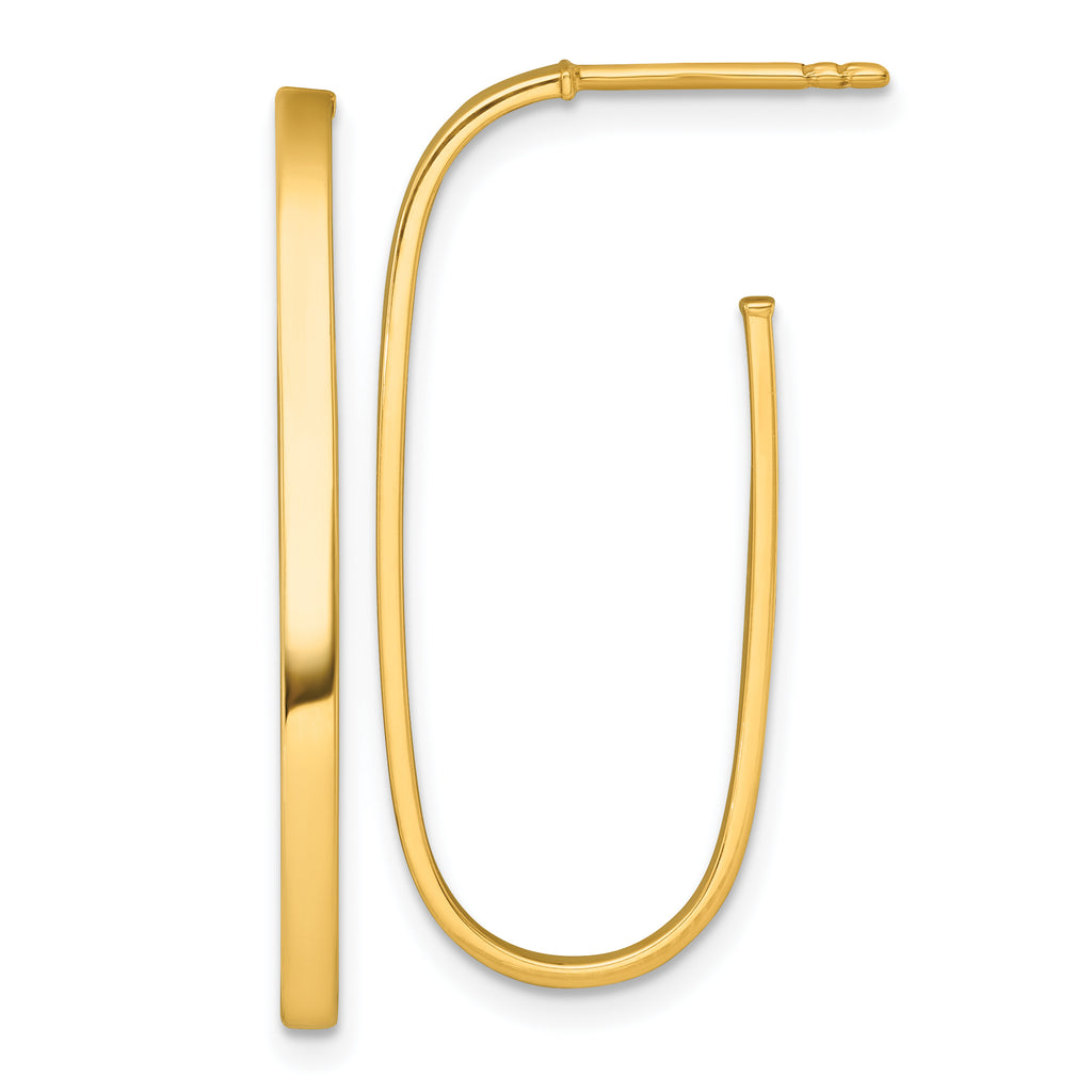 14k Polished Long Oval 2mm Tube Hoop Post Earrings