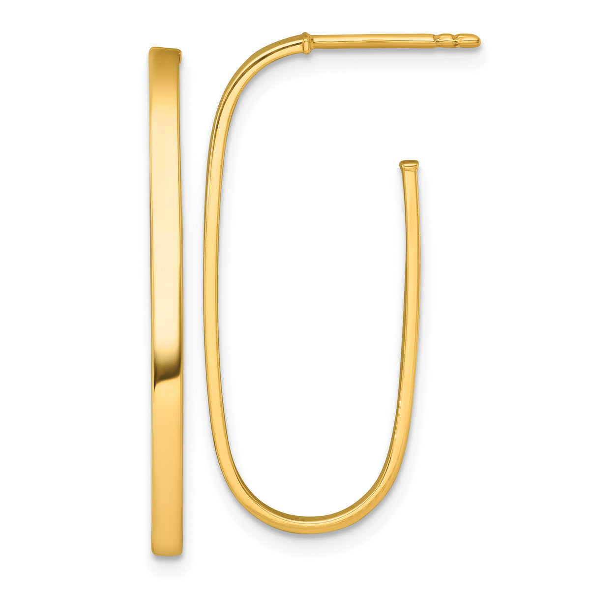 14k Polished Long Oval 2mm Tube Hoop Post Earrings
