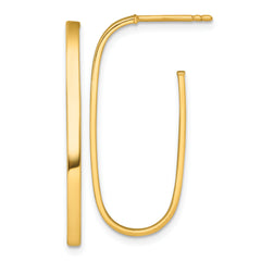 14k Polished Long Oval 2mm Tube Hoop Post Earrings