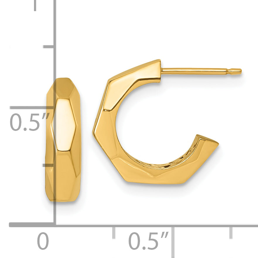 14K Polished Hollow Geometric C-Hoop Post Earrings