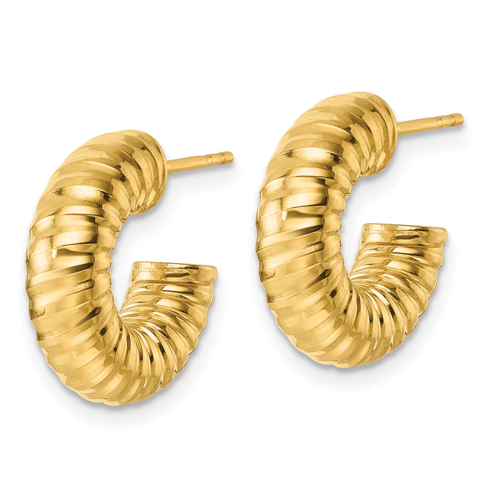 14k Polished 5.00mm Textured Tube C-Hoop Post Earrings