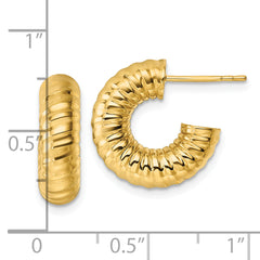 14k Polished 5.00mm Textured Tube C-Hoop Post Earrings