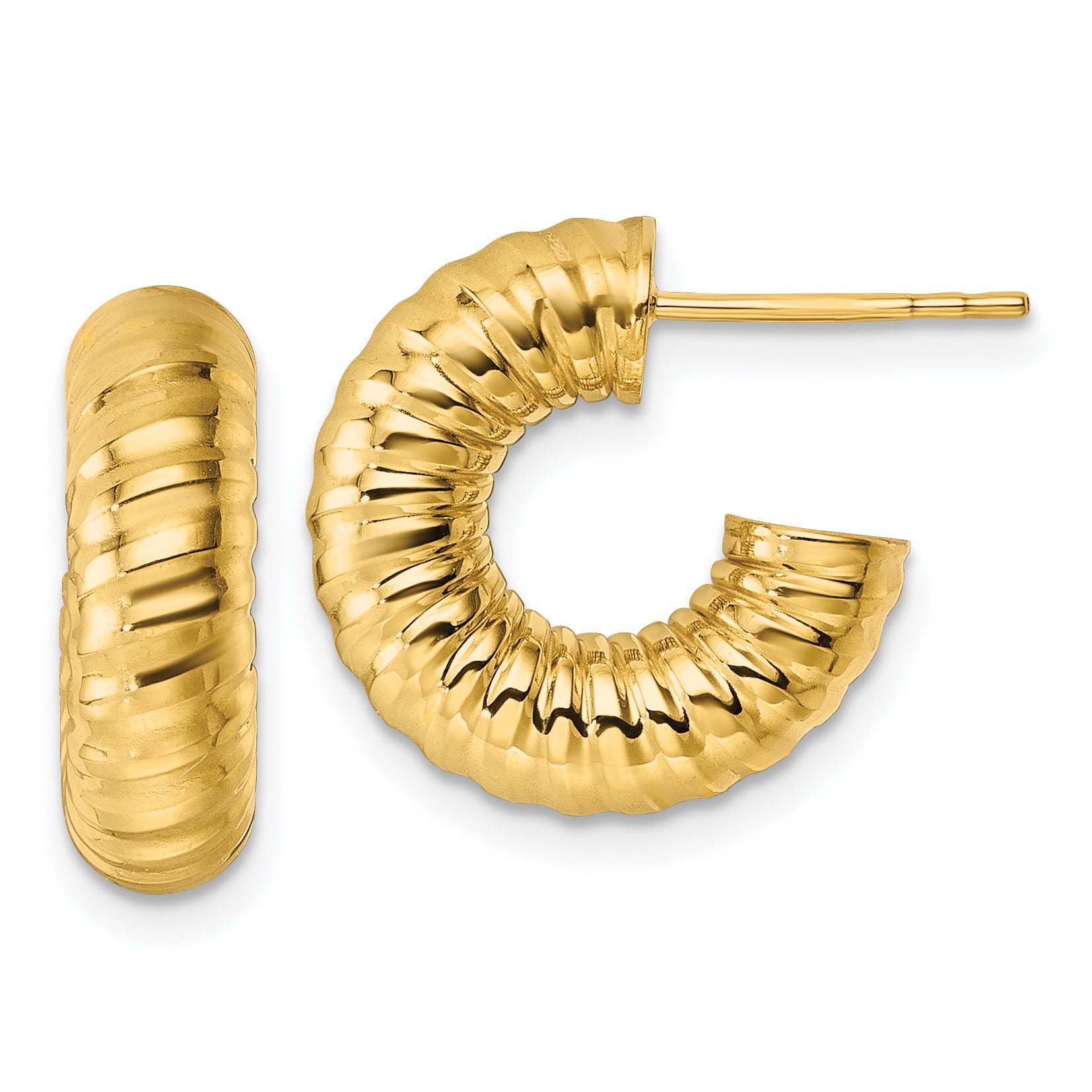 14k Polished 5.00mm Textured Tube C-Hoop Post Earrings Main image