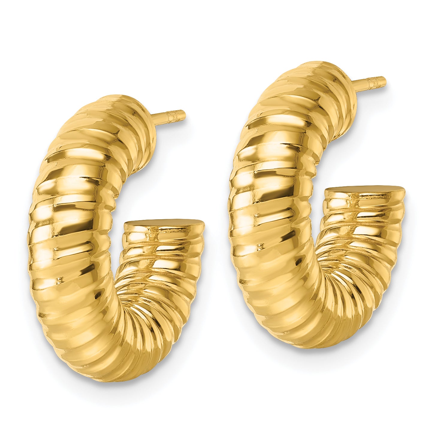 14k Polished 5.00mm Textured Tube C-Hoop Post Earrings