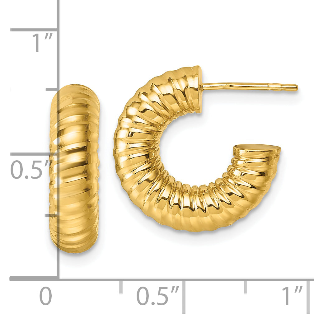 14k Polished 5.00mm Textured Tube C-Hoop Post Earrings