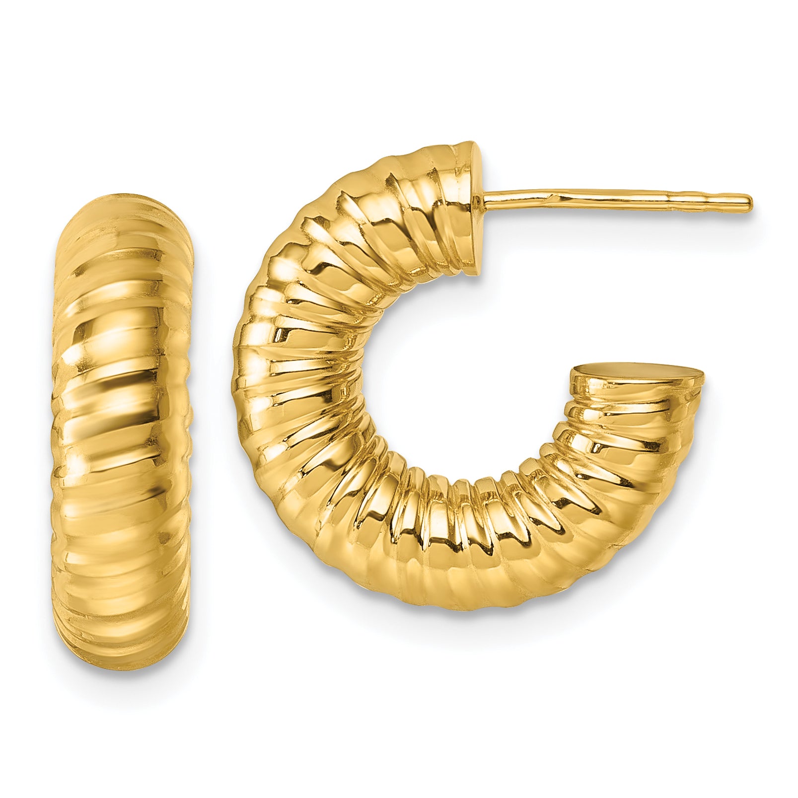14k Polished 5.00mm Textured Tube C-Hoop Post Earrings Main image