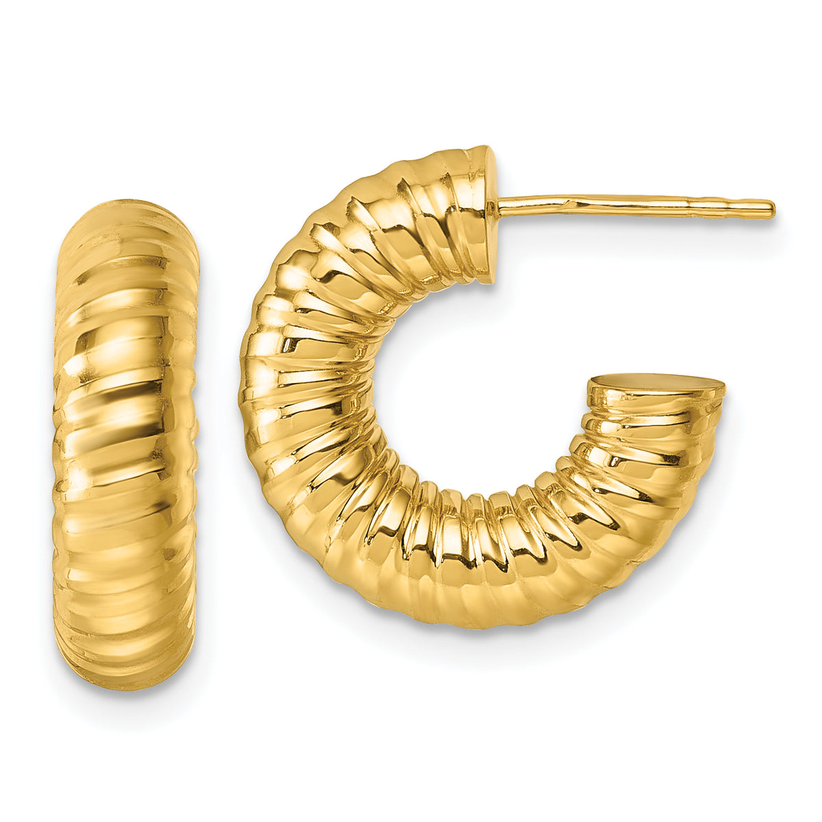 14k Polished 5.00mm Textured Tube C-Hoop Post Earrings