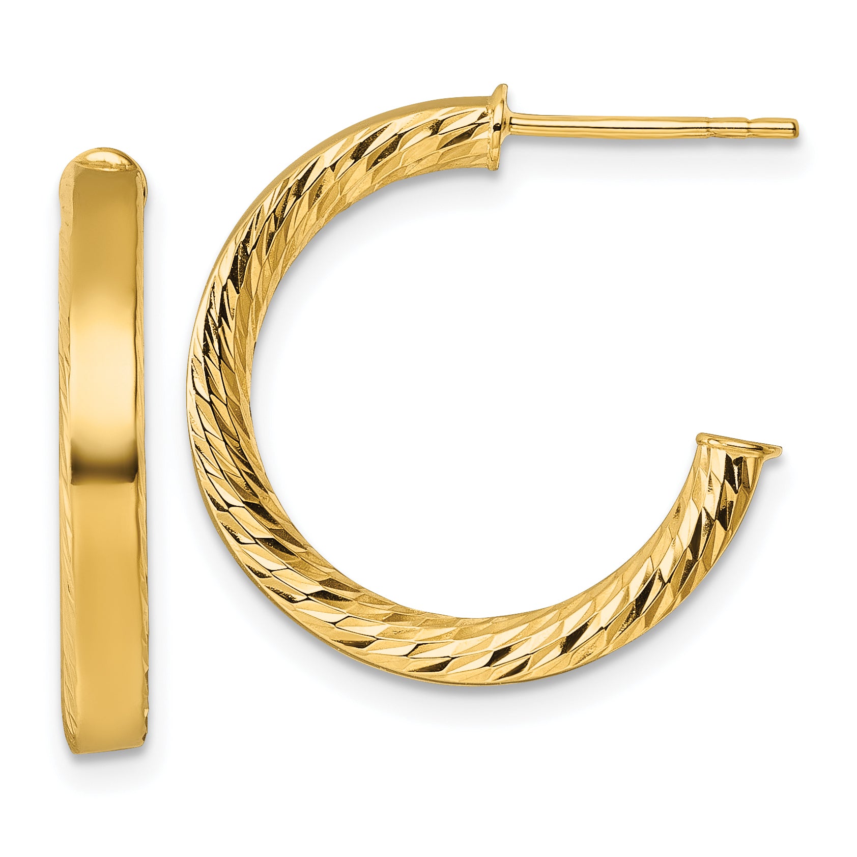 14k Polished and Diamond-cut 3.00 x 20mm Tube C-Hoop Post Earrings Main image