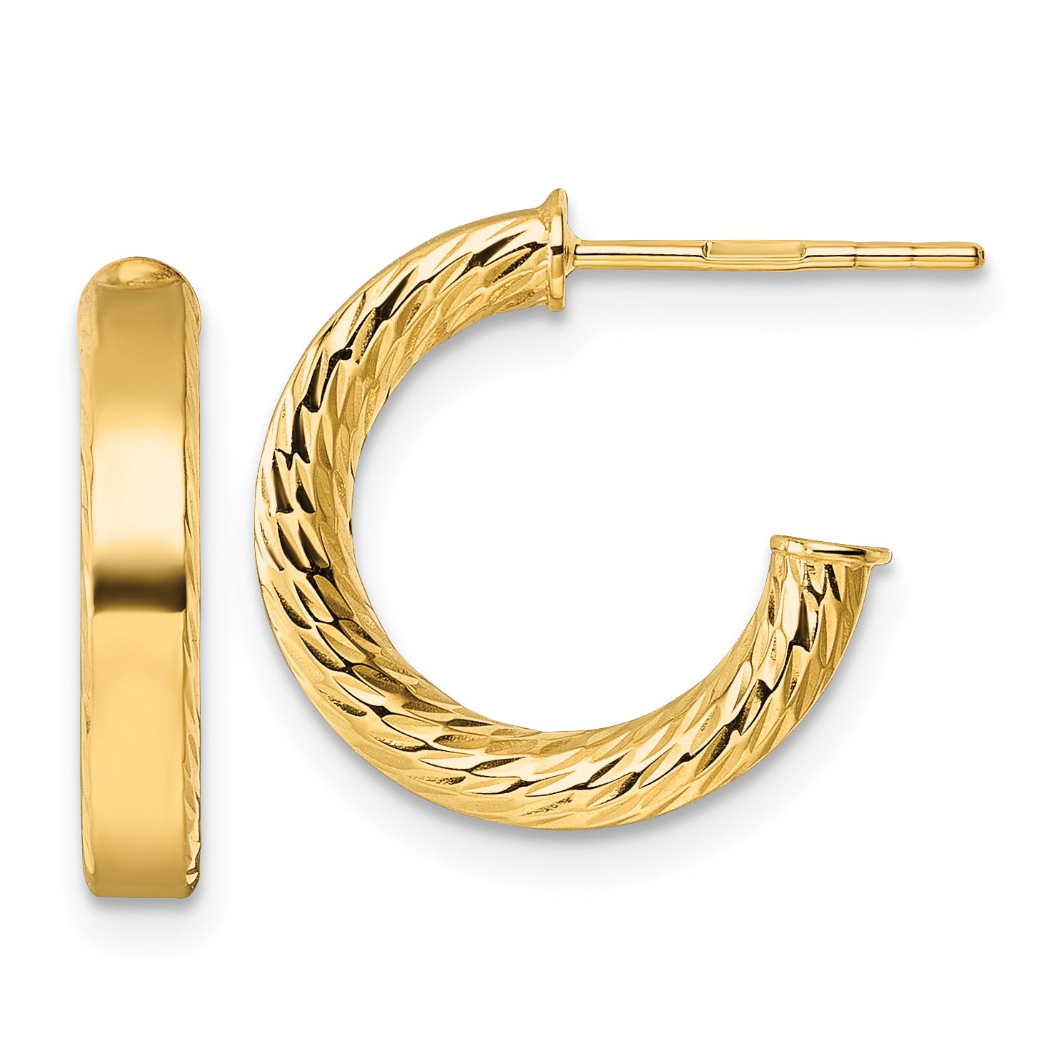 14k Polished and Diamond-cut 3.00 x 15mm Tube C-Hoop Post Earrings Main image