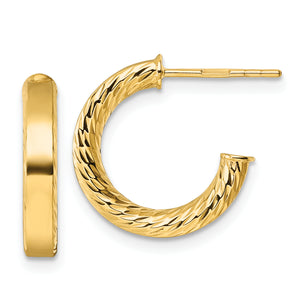 Tube C-Hoop Stud Earrings in 14K Yellow Gold, 3x15mm Diamond-Cut - Sophia Jewelers