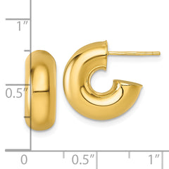 14k Polished 6.00 x 15mm Tube C-Hoop Post Earrings