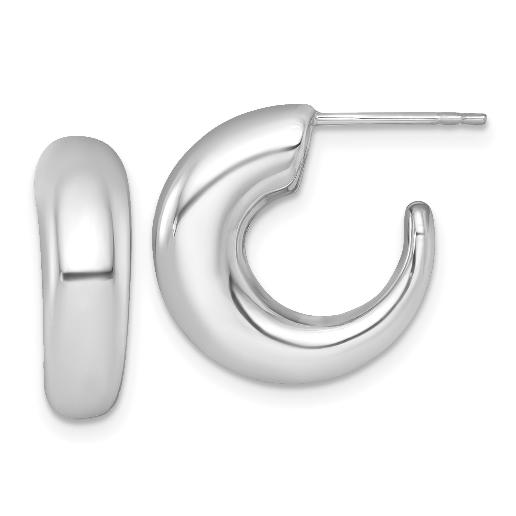 14k White Gold Polished Tapered Hollow C-Hoop Post Earrings