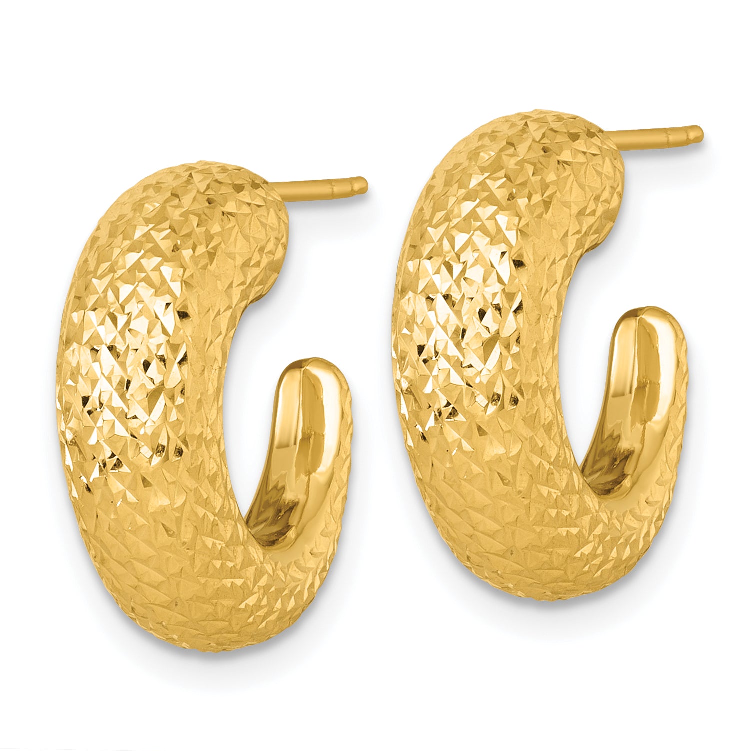 14k Polished Diamond-cut Hollow C-Hoop Post Earrings