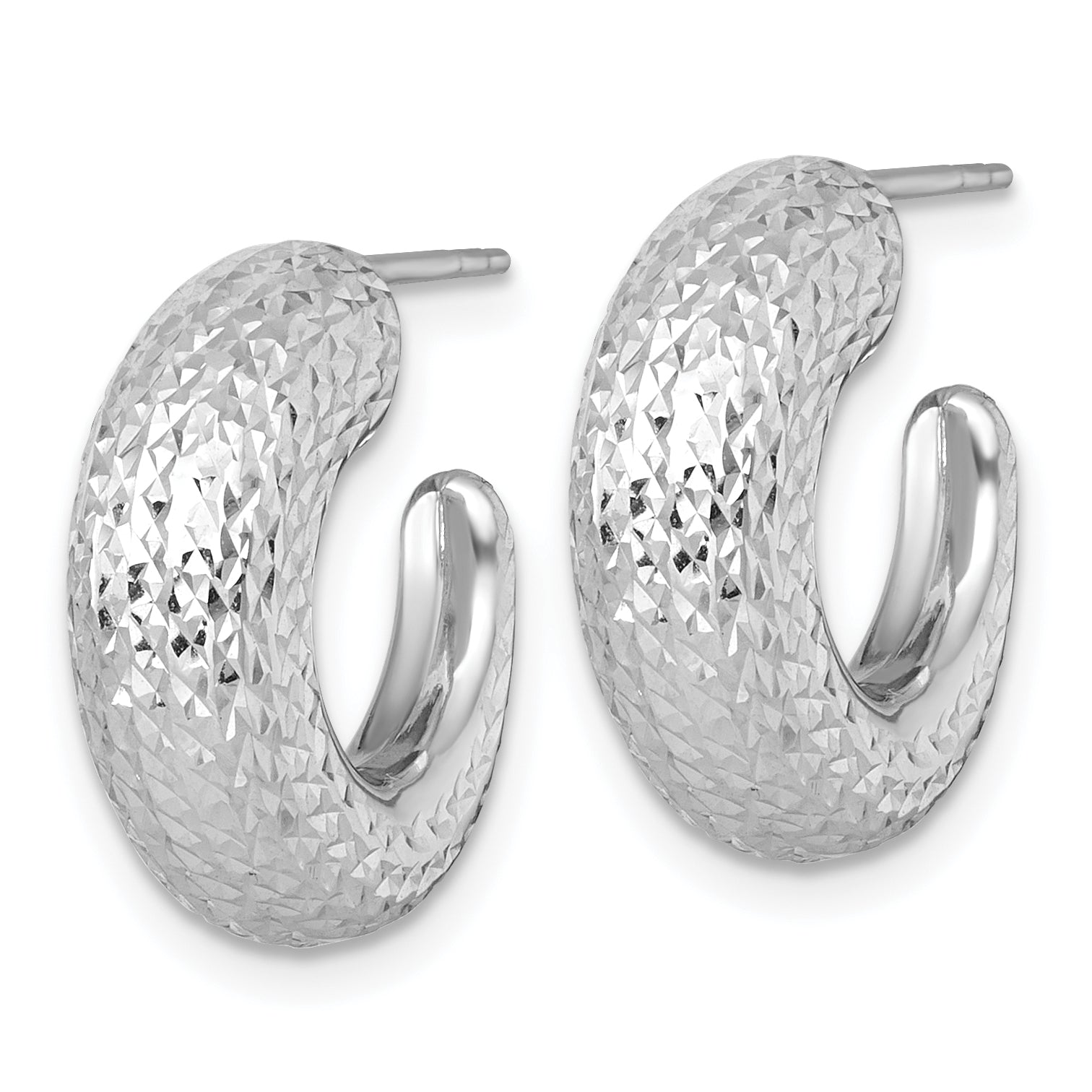 14k White Gold Polished Diamond-cut Hollow C-Hoop Post Earrings