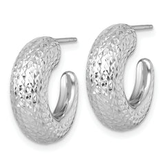 14k White Gold Polished Diamond-cut Hollow C-Hoop Post Earrings