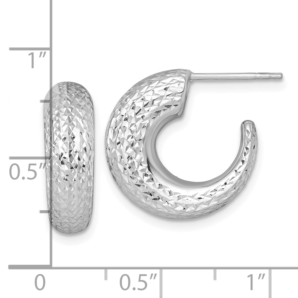 14k White Gold Polished Diamond-cut Hollow C-Hoop Post Earrings