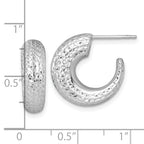 14k White Gold Polished Diamond-cut Hollow C-Hoop Post Earrings