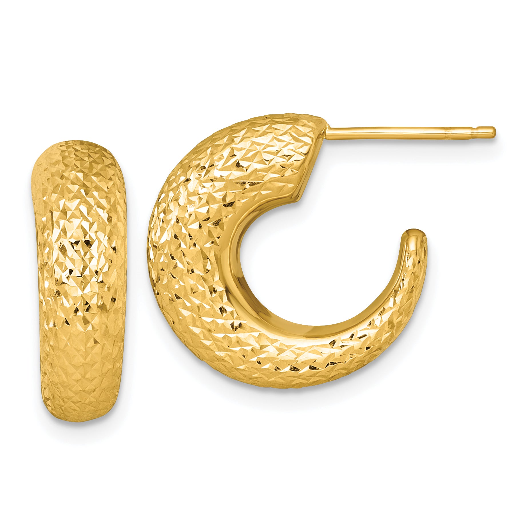 14k Polished Diamond-cut Hollow C-Hoop Post Earrings Main image
