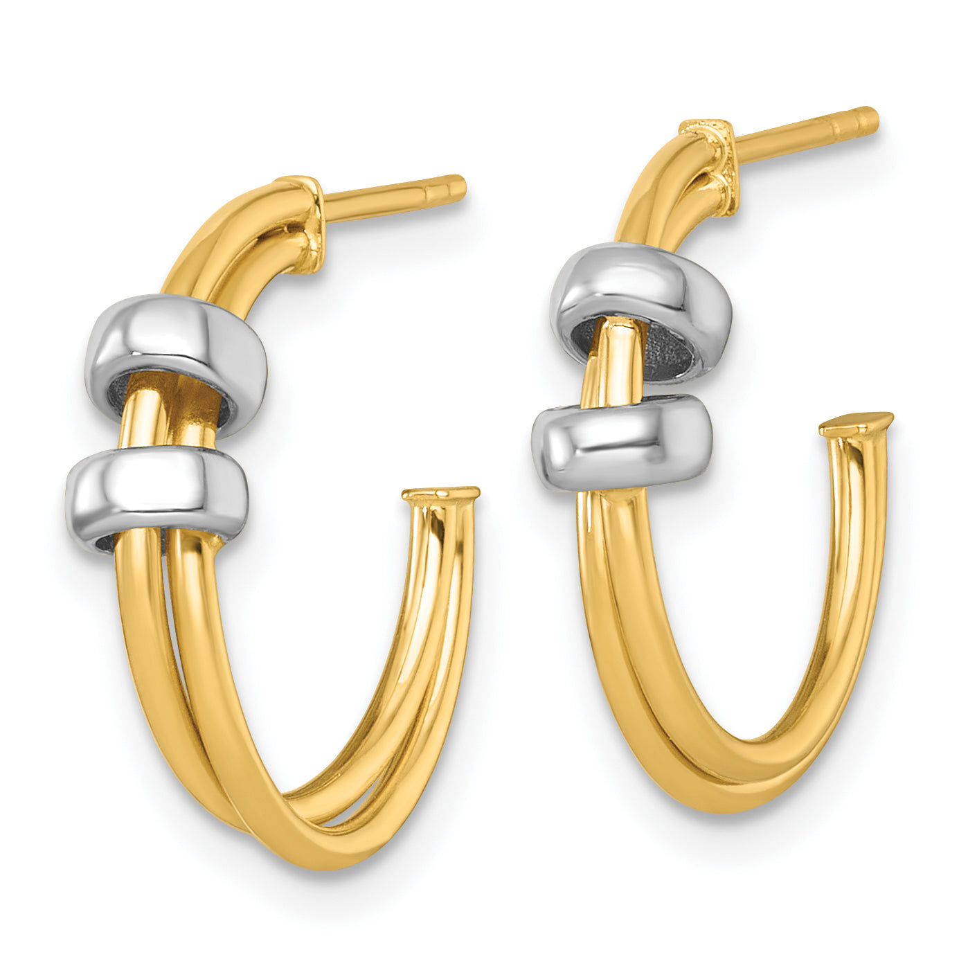 14k Two-tone Polished with Rings Double C-Hoop Post Earrings Secondary image