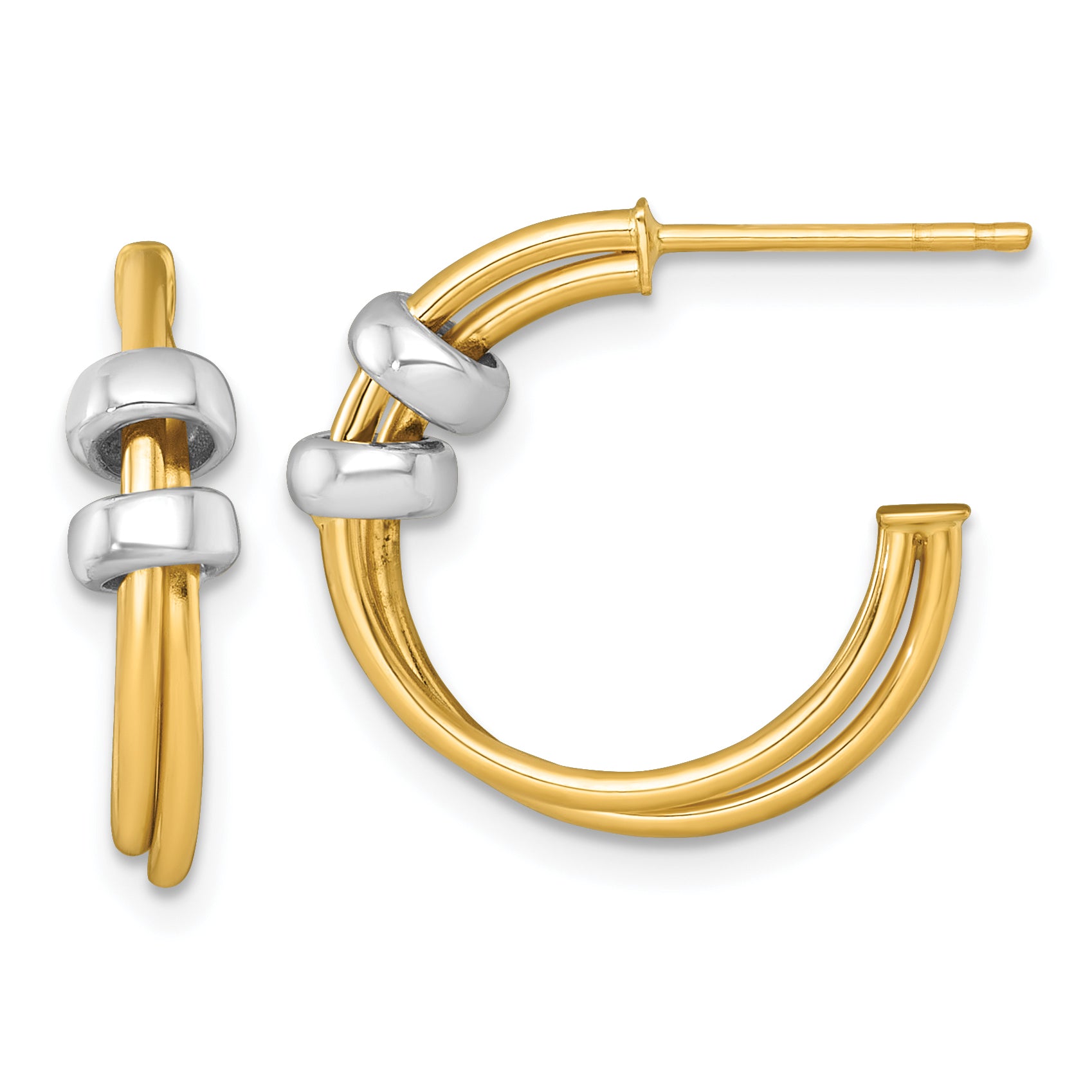 14k Two-tone Polished with Rings Double C-Hoop Post Earrings Main image