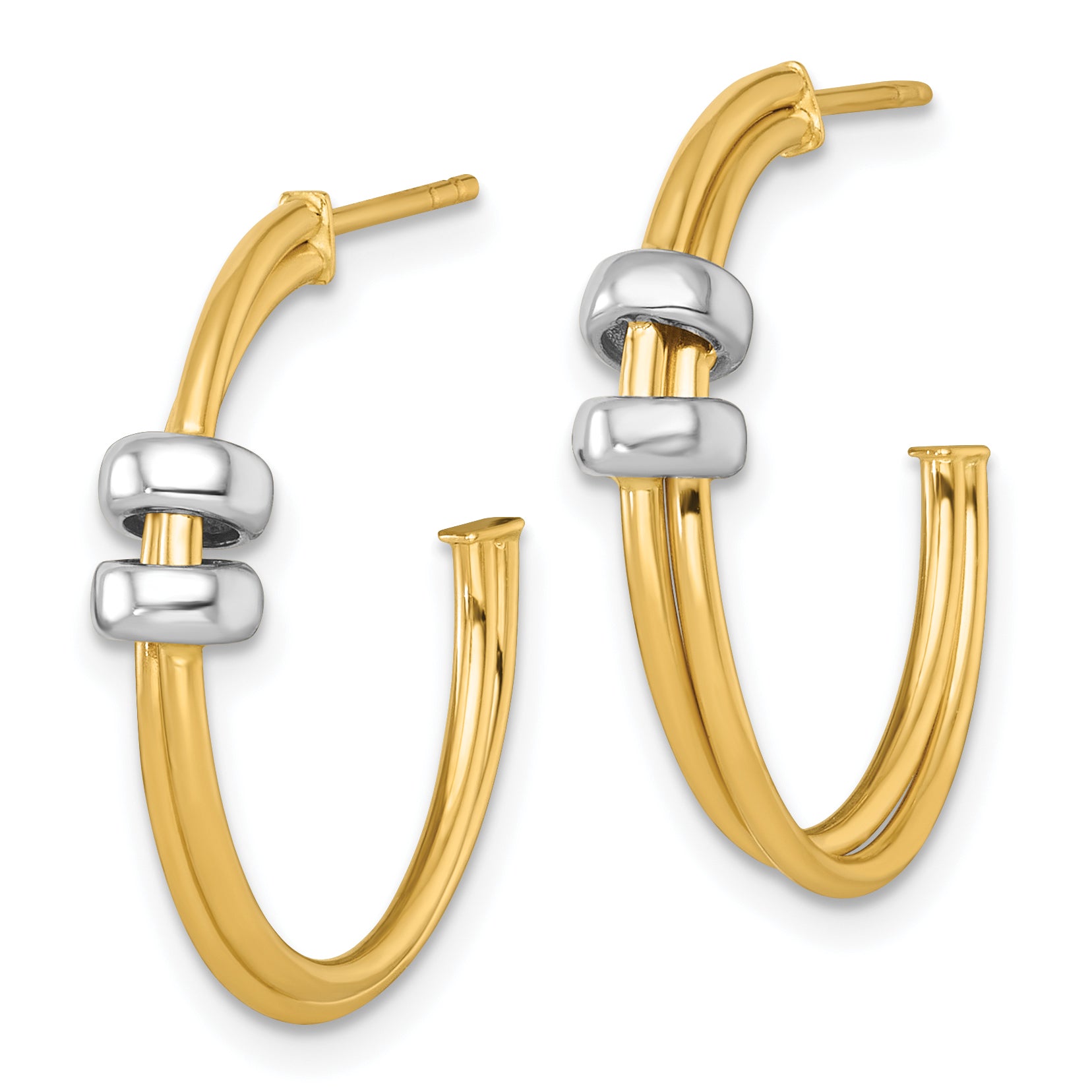 14k Two-tone Polished with Rings Double C-Hoop Post Earrings Secondary image