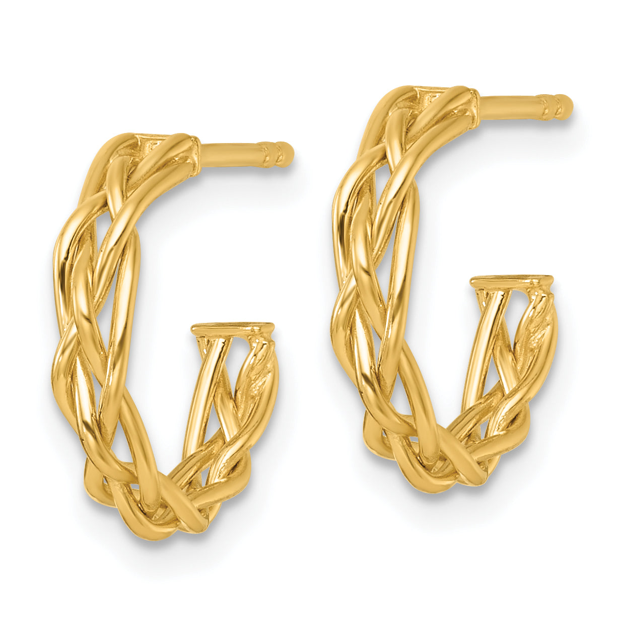 14k Polished Woven Braid 3 x 15mm C-Hoop Post Earrings