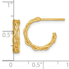 14k Polished Woven Braid 3 x 15mm C-Hoop Post Earrings