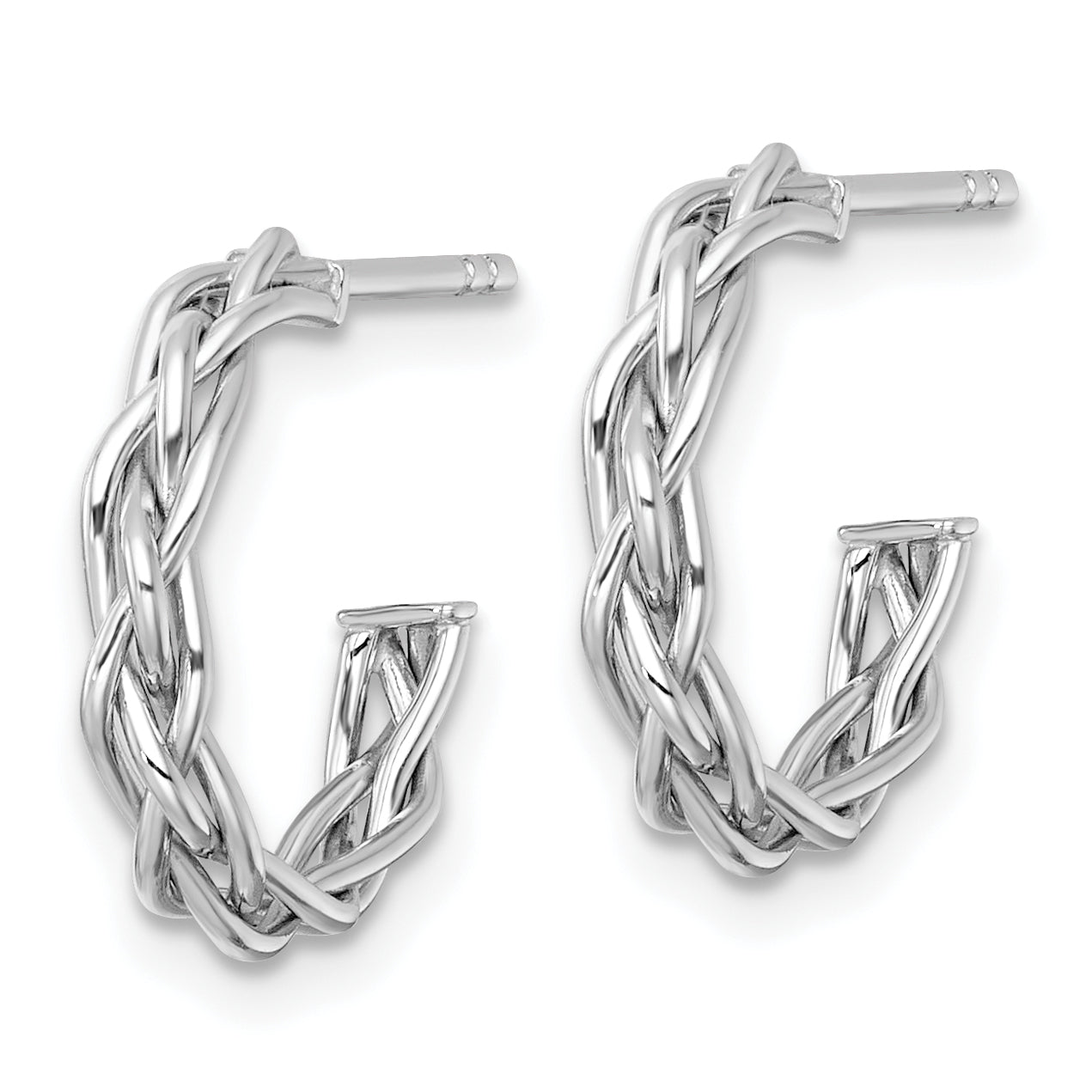 14k White Rhodium-plated Polished Woven Braid 3 x 15mm C-Hoop Post Earrings