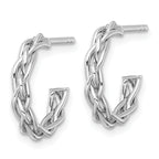 14k White Rhodium-plated Polished Woven Braid 3 x 15mm C-Hoop Post Earrings