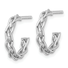 14k White Rhodium-plated Polished Woven Braid 3 x 15mm C-Hoop Post Earrings